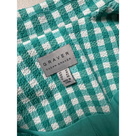 QVC Susan Graver Yarn Dyed Woven Gingham Boyfriend Blazer NWOT TURQUOISE SIZE 12 - Picture 4 of 6